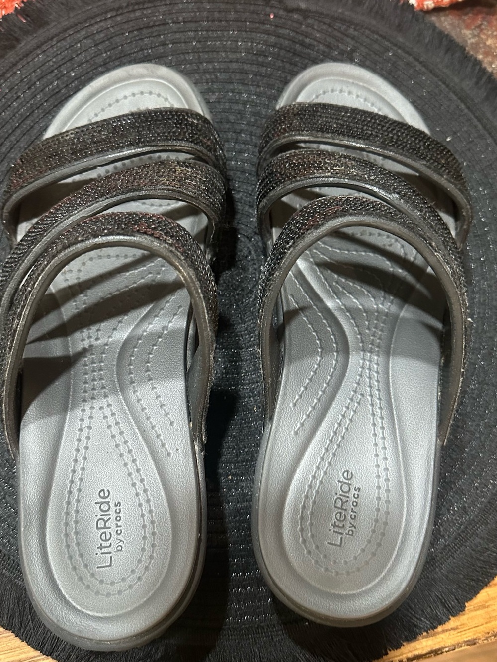 CROCS Women's Black Sparkle LiteRide Slide Sandals
